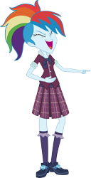 Size: 2059x4030 | Tagged: safe, artist:invisibleink, character:rainbow dash, equestria girls:friendship games, g4, my little pony: equestria girls, my little pony:equestria girls, absurd resolution, clothing, crystal prep academy, crystal prep academy uniform, eyes closed, female, happy, laughing, mocking, pointing, school uniform, simple background, solo, transparent background