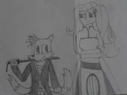 Size: 1024x768 | Tagged: safe, artist:brandonale, character:fluttershy, my little pony:equestria girls, bleach (manga), clothing, cosplay, costume, crossover, inoue orihime, kurosaki ichigo, miles "tails" prower, sonic the hedgehog (series), traditional art