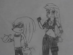 Size: 1024x768 | Tagged: safe, artist:brandonale, character:applejack, my little pony:equestria girls, clothing, cosplay, costume, crossover, johnny cage, knuckles the echidna, mortal kombat, sonic the hedgehog (series), sonya blade, traditional art