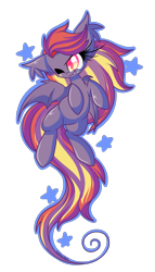Size: 2400x4200 | Tagged: safe, artist:starlightlore, oc, oc only, oc:bright bolide, species:bat pony, species:pony, absurd resolution, cute little fangs, fangs, long tail, one eye closed, simple background, solo, stars, transparent background, wink