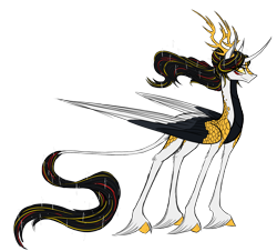 Size: 2327x2101 | Tagged: safe, artist:australian-senior, oc, oc only, oc:niomedes invictus, species:alicorn, species:kirin, species:pony, alternate universe, antlers, colored hooves, colored sclera, crossover, curved horn, glados, golden eyes, kirindos, leonine tail, portal, portal (valve), portal 2, rough sketch, scales, simple background, solo, transparent background, unshorn fetlocks