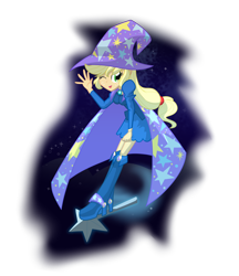 Size: 4500x5200 | Tagged: safe, artist:geraritydevillefort, character:applejack, my little pony:equestria girls, absurd resolution, accessory swap, boots, cape, clothes swap, clothing, fall formal outfits, female, hat, high heel boots, solo, the great and powerful, trixie's cape, trixie's hat