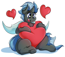 Size: 2413x2141 | Tagged: safe, artist:graphene, oc, oc only, oc:nirvana, species:changeling, blue changeling, blue eyes, changeling oc, cute, cuteling, heart, heart eyes, horn, hug, simple background, solo, white background, wingding eyes