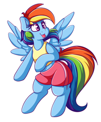 Size: 2386x2876 | Tagged: safe, artist:graphene, character:rainbow dash, clothing, cute, dashabetes, female, shorts, simple background, smiling, solo, swimsuit, tank top, tongue out, white background, winter swimsuit