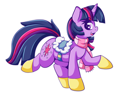 Size: 2766x2158 | Tagged: safe, artist:graphene, character:twilight sparkle, episode:winter wrap up, g4, my little pony: friendship is magic, cute, female, looking at you, open mouth, profile, raised hoof, raised leg, saddle, smiling, solo, tack, twiabetes, winter outfit