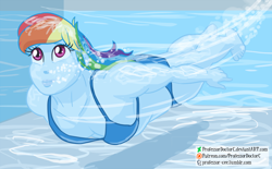 Size: 1000x619 | Tagged: safe, artist:professordoctorc, character:rainbow dash, my little pony:equestria girls, big lips, bikini, clothing, female, solo, swimming, swimming pool, swimsuit, underwater