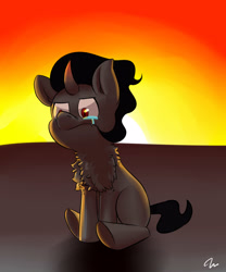 Size: 2500x3000 | Tagged: safe, artist:passigcamel, character:king sombra, species:pony, chest fluff, colt, colt sombra, crying, cute, male, sitting, solo, sombradorable, younger