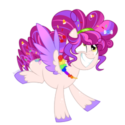 Size: 1024x1024 | Tagged: safe, artist:kellythedrawinguni, oc, oc only, oc:sugar shock, species:pegasus, species:pony, colored wings, female, mare, mismatched eyes, multicolored wings, simple background, smiling, solo, transparent background