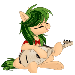 Size: 1024x1024 | Tagged: safe, artist:kellythedrawinguni, oc, oc only, oc:lyric badge, species:earth pony, species:pony, eyes closed, female, lute, mare, simple background, solo, transparent background