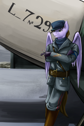 Size: 960x1440 | Tagged: safe, artist:d-lowell, oc, oc only, oc:thunder chaser, species:anthro, species:pegasus, species:pony, air force, anthro oc, boots, cigarette, clothing, commission, gloves, hat, leaning, male, plane, smoking, stallion, uniform