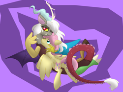 Size: 4000x3000 | Tagged: safe, artist:geraritydevillefort, character:discord, character:fluttershy, oc:eris, species:pony, ship:discoshy, g4, absurd resolution, butterscotch, cute, eriscotch, fangs, female, male, one eye closed, rule 63, shipping, stallion, straight, wink