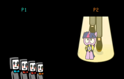 Size: 1128x719 | Tagged: safe, artist:petirep, character:twilight sparkle, female, filly, filly twilight sparkle, haunting nightmare, mrs. buzzy, multiplayer, rainbow dash presents, rhythm heaven, rhythm heaven fever, spotlight, worried