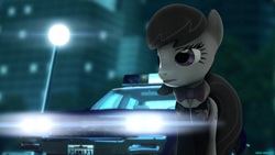 Size: 3840x2160 | Tagged: safe, artist:bastbrushie, artist:vbastv, character:octavia melody, species:earth pony, species:pony, 3d, car, chevrolet, city, clothing, cop car, female, grand theft auto, jacket, lamp, liberty city, police, ponies in video games, poster, solo, source filmmaker