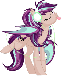 Size: 1024x1282 | Tagged: safe, artist:kellythedrawinguni, oc, oc only, oc:sombre sonata, species:bat pony, species:pony, bat pony oc, commission, female, headphones, mare, simple background, solo, tongue out, transparent background