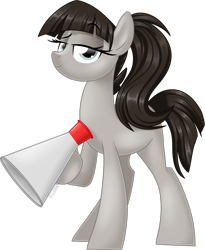 Size: 1024x1251 | Tagged: safe, artist:kellythedrawinguni, oc, oc only, oc:curtain call, species:earth pony, species:pony, female, mare, megaphone, simple background, solo, transparent background