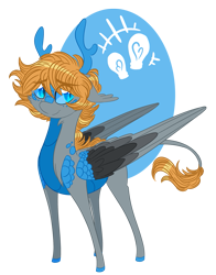 Size: 1173x1500 | Tagged: safe, artist:australian-senior, oc, oc only, species:kirin, species:pony, alternate universe, antlers, blue eyes, colored hooves, colored sclera, crossover, cute, kirindos, leonine tail, portal, portal (valve), scales, simple background, solo, transparent background, wheatley