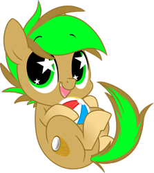 Size: 1024x1147 | Tagged: safe, artist:kellythedrawinguni, oc, oc only, oc:baysick, species:earth pony, species:pony, ball, chibi, male, simple background, solo, stallion, starry eyes, transparent background, wingding eyes