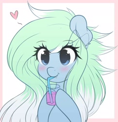 Size: 1883x1940 | Tagged: safe, artist:fluffymaiden, oc, oc only, oc:amaranthine sky, species:pony, blushing, cup, cute, drink, drinking, female, heart, hnnng, mare, ocbetes, solo, straw