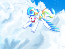 Size: 1600x1200 | Tagged: safe, artist:frankier77, oc, oc only, oc:chasing clouds, species:pegasus, species:pony, cloud, colored wings, colored wingtips, female, filly, flying, sky, solo
