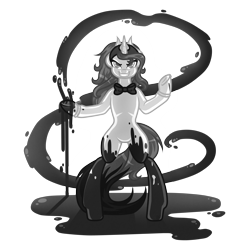 Size: 5000x5000 | Tagged: safe, artist:amazing-artsong, oc, oc only, oc:inky dust, species:pony, absurd resolution, bendy and the ink machine, bipedal, black and white, crossover, grayscale, ink, monochrome, simple background, solo, transparent background