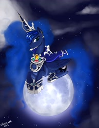 Size: 2550x3302 | Tagged: safe, artist:siberwar, character:princess luna, female, horn jewelry, jewelry, moon, prone, solo, tangible heavenly object