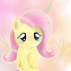 Size: 1000x1000 | Tagged: safe, artist:blackgryph0n, artist:solvandus, character:fluttershy, species:pegasus, species:pony, blushing, bust, cute, cutie mark background, female, folded wings, hooves to the chest, portrait, shyabetes, solo