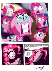 Size: 1024x1408 | Tagged: safe, artist:ringteam, character:pinkie pie, species:earth pony, species:pony, episode:the one where pinkie pie knows, g4, my little pony: friendship is magic, comic, faec, female, floppy ears, mare, mouthpiece, solo, swirly eyes