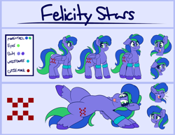 Size: 1280x988 | Tagged: safe, artist:graphene, oc, oc only, oc:felicity stars, species:pegasus, species:pony, bands, cutie mark, female, reference sheet