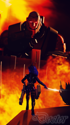 Size: 2160x3840 | Tagged: safe, artist:doctorthei, character:princess luna, species:anthro, 3d, attack on titan, bodysuit, boots, catsuit, crossover, fire, heavy weapons guy, high heel boots, latex, mann vs machine, robot, shoes, source filmmaker, sword, team fortress 2, weapon