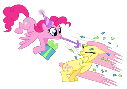 Size: 1224x864 | Tagged: safe, artist:eien-no-melody, artist:lauren faust, character:fluttershy, character:pinkie pie, character:posey, species:pegasus, species:pony, g1, colored, earth pony fluttershy, g1 to g4, generation leap, pegasus pinkie pie, race swap, wings