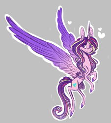 Size: 1357x1500 | Tagged: safe, artist:australian-senior, character:princess cadance, species:alicorn, species:pony, alternate universe, colored hooves, colored wings, doodle, female, flying, gradient wings, gray background, heart, kirindos, mare, simple background, sketch, solo