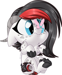 Size: 1579x1916 | Tagged: safe, artist:kellythedrawinguni, oc, oc only, oc:fay, species:dracony, butterfly, chibi, cute, female, hybrid, simple background, solo, transparent background