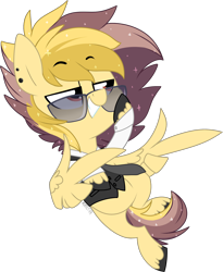Size: 1596x1949 | Tagged: safe, artist:kellythedrawinguni, oc, oc only, oc:fabian foster, species:pegasus, species:pony, chibi, clothing, feather guns, finger gun, finger guns, male, simple background, solo, stallion, sunglasses, transparent background, unshorn fetlocks, wing hands, ych result