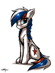 Size: 900x1200 | Tagged: source needed, safe, artist:setharu, oc, oc only, oc:marussia, species:pony, nation ponies, russia, simple background, sitting, solo, white background, wip
