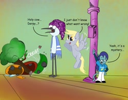 Size: 2165x1688 | Tagged: safe, artist:cartuneslover16, character:derpy hooves, non-mlp oc, oc, species:pegasus, species:pony, chowder, comic sans, crossover, female, florentine, mare, mordecai, regular show, text
