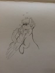 Size: 2448x3264 | Tagged: safe, artist:liefsong, oc, oc only, oc:lief, species:pony, heart, neck nuzzle, nuzzling, shipping, traditional art