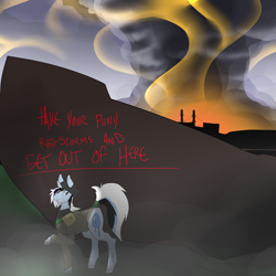 Size: 2800x2800 | Tagged: safe, artist:cymek, oc, oc only, oc:taylorpone, species:pony, species:unicorn, blowout, blowout soon fellow stalker, male, solo, stalker, throwing some fallout shade, white hair