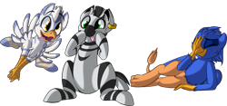 Size: 1517x712 | Tagged: safe, artist:january3rd, oc, oc only, species:zebra, colored pupils, cross-eyed, ear piercing, earring, faceclaw, facepalm, flying, griffon oc, jewelry, piercing, silly, simple background, sitting, tongue out, transparent background