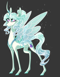 Size: 1314x1700 | Tagged: safe, artist:australian-senior, oc, oc only, oc:princess iridescence, parent:princess celestia, parent:queen chrysalis, parents:chryslestia, species:changeling, species:changepony, species:pony, pandoraverse, changeling oc, colored hooves, gray background, hybrid, magical lesbian spawn, next generation, offspring, pink eyes, simple background, solo