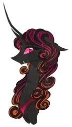 Size: 857x1500 | Tagged: safe, artist:australian-senior, oc, oc only, oc:queen rhodonite, species:changeling, species:crystal pony, species:pony, alternate universe, bust, changeling oc, changeling queen, changeling queen oc, colored sclera, crystallized, fangs, female, kirindos, pink eyes, purple changeling, simple background, solo, transparent background