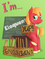 Size: 3000x4000 | Tagged: safe, artist:stinkehund, part of a set, character:big mcintosh, species:earth pony, species:pony, chalkboard, citation needed, fluffy, gradient background, green background, male, podium, sign, solo, unshorn fetlocks