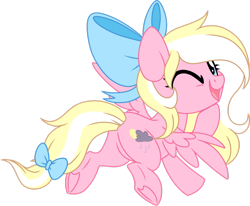 Size: 1024x845 | Tagged: safe, artist:kellythedrawinguni, oc, oc only, oc:bay breeze, species:pegasus, species:pony, bow, female, flying, hair bow, mare, one eye closed, simple background, solo, tail bow, transparent background, underhoof, wink