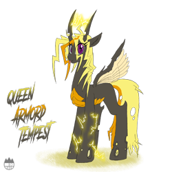 Size: 1400x1400 | Tagged: safe, artist:sanyo2100, oc, oc only, oc:armord tempest, species:changeling, changeling oc, changeling queen, changeling queen oc, electric changeling, female, lighting, looking at you, simple background, solo, tongue out, transparent background, yellow changeling