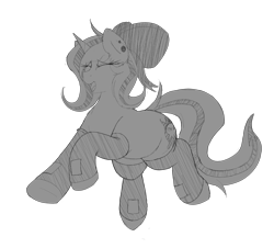 Size: 3000x2714 | Tagged: safe, artist:codras, oc, oc only, oc:lilith, species:pony, species:unicorn, bow, clothing, ear piercing, earring, female, gloves, hair bow, jewelry, latex gloves, mare, monochrome, open mouth, piercing, smiling, solo