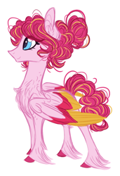 Size: 888x1300 | Tagged: safe, artist:australian-senior, character:pinkie pie, species:pegasus, species:pony, alternate universe, colored hooves, colored wings, colored wingtips, female, kirindos, pegasus pinkie pie, race swap, simple background, solo, unshorn fetlocks, white background