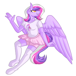 Size: 5500x5500 | Tagged: safe, artist:amazing-artsong, oc, oc only, oc:sketchbook wonder, species:anthro, species:pegasus, species:pony, species:unguligrade anthro, absurd resolution, anthro oc, clothing, female, grin, mare, shirt, simple background, smiling, stockings, thigh highs, transparent background