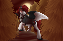 Size: 3744x2448 | Tagged: safe, artist:mythpony, oc, oc only, oc:umbra moon, species:pegasus, species:pony, colored wings, hengstwolf, high res, male, moon, multicolored wings, night, solo, stallion, tree, werewolf