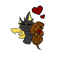 Size: 200x200 | Tagged: safe, artist:sanyo2100, oc, oc only, oc:clipper, species:changeling, species:dog, changeling oc, chibi, cute, floating heart, heart, ocbetes, simple background, smiling, transparent background