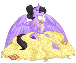 Size: 6000x5000 | Tagged: safe, artist:amazing-artsong, oc, oc only, oc:quilly, species:pegasus, species:pony, absurd resolution, commission, female, food, mare, noodles, pasta, ramen, simple background, solo, transparent background