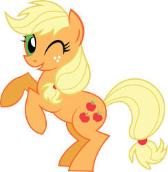 Size: 4213x4323 | Tagged: safe, artist:lauren faust, artist:quanno3, character:applejack, species:pony, g1, absurd resolution, bipedal, female, g1 to g4, generation leap, looking at you, one eye closed, open mouth, simple background, smiling, solo, transparent background, vector, wink